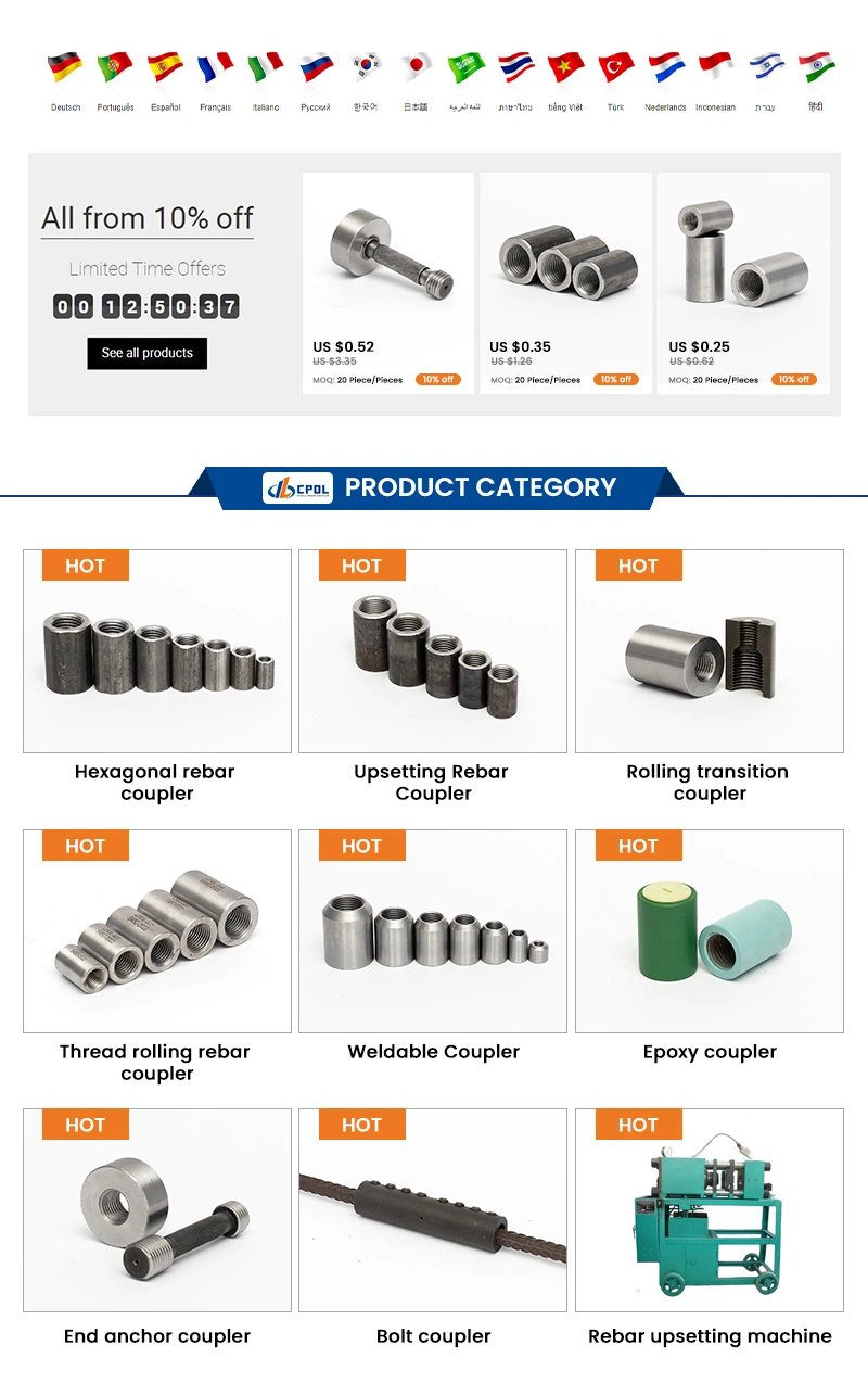 Cpdl Threaded Rebar Connector Splicing Coupler