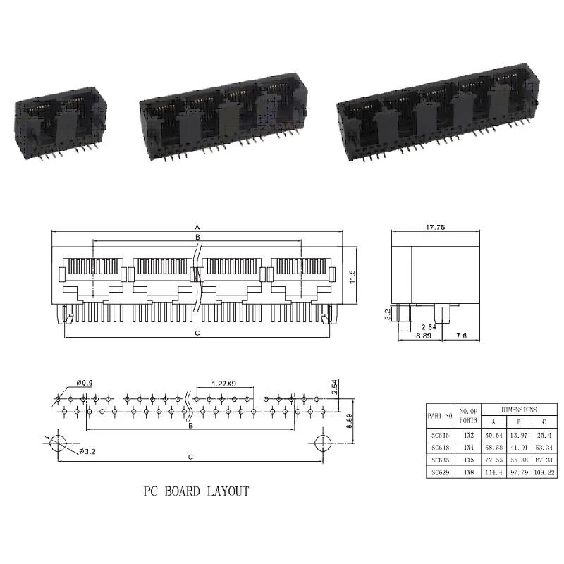 Unshield Side Entry 1X4 Ports 10p RJ45 Connector