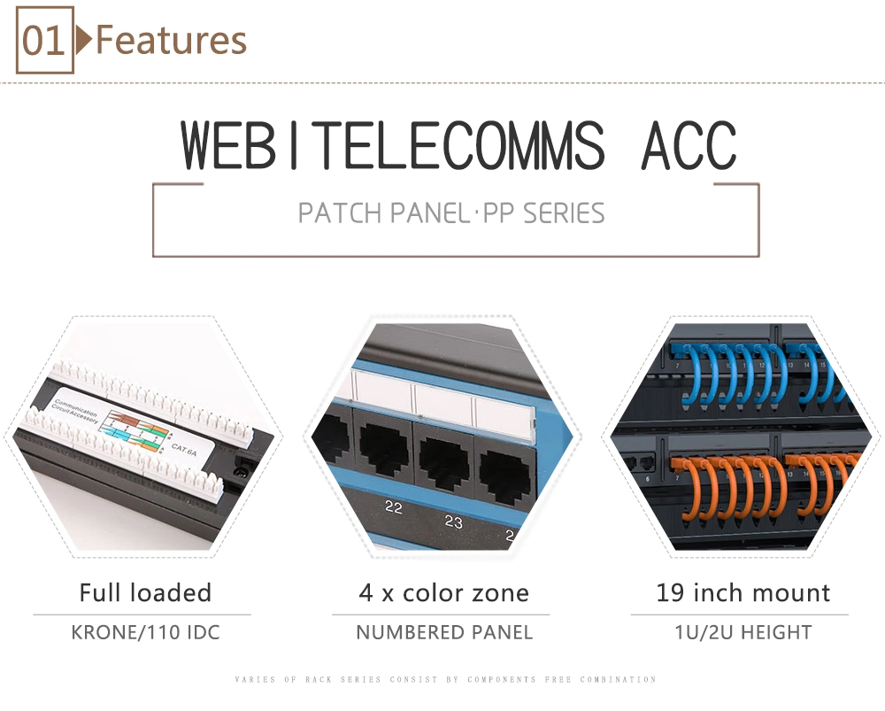 UTP 1u Rack Panel 24 Ports CAT6 Colorful RJ45 Patch Panel