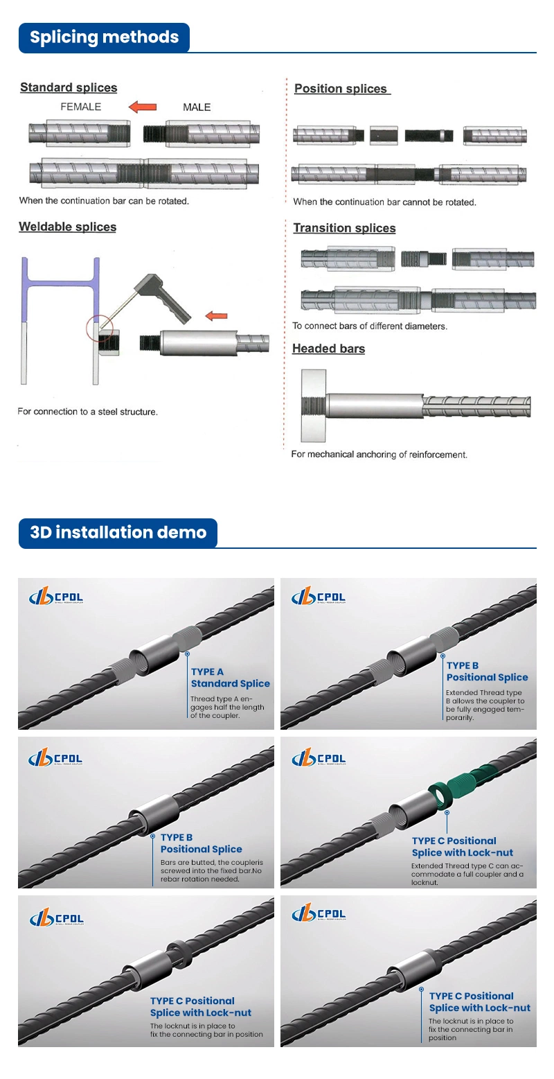 Cpdl Threaded Rebar Connector Splicing Coupler