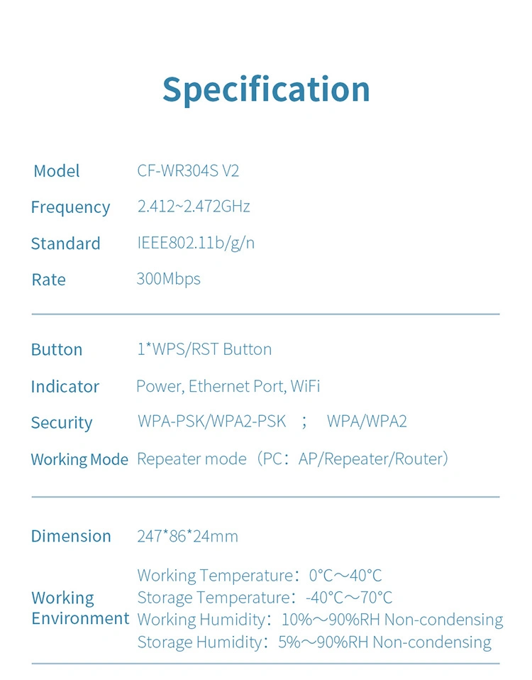 Comfast 2.4GHz 300Mbps CF-Wr304s V2 Mt7628kn WiFi Range Extender Amplifier Repeater