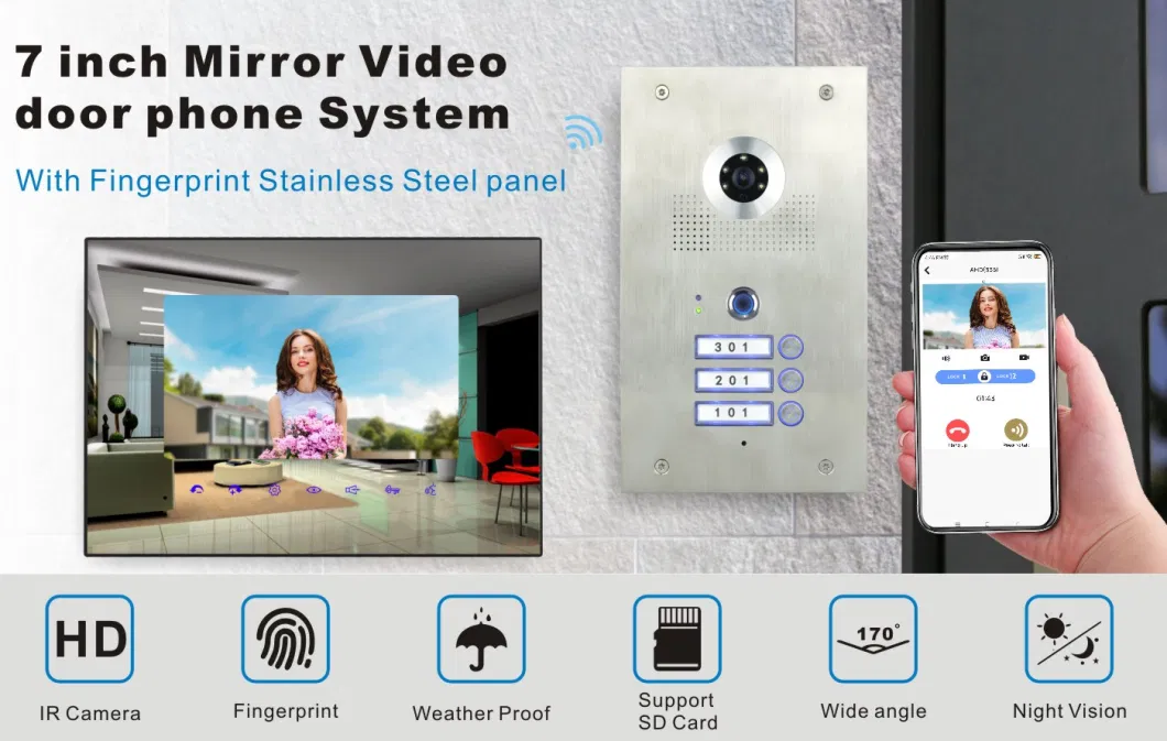 Stainless Steel Outdoor Panel with WiFi Connection 4 Wires Video Door Phone