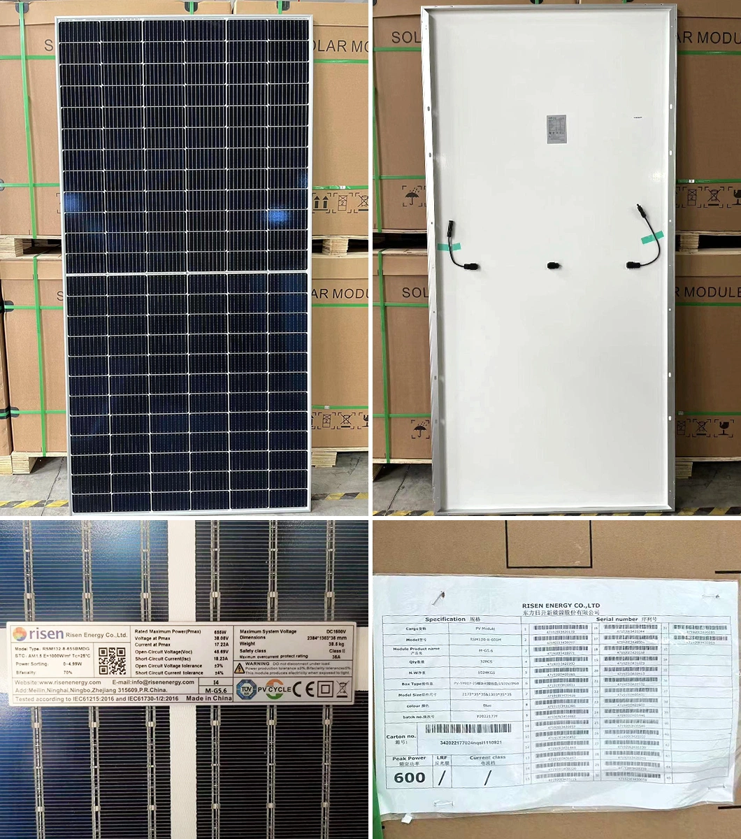 Risen Monocrystalline Qingdao Solar Panels 605W 615W 625W DC Solar Cable TUV PV Wire Solar Panel