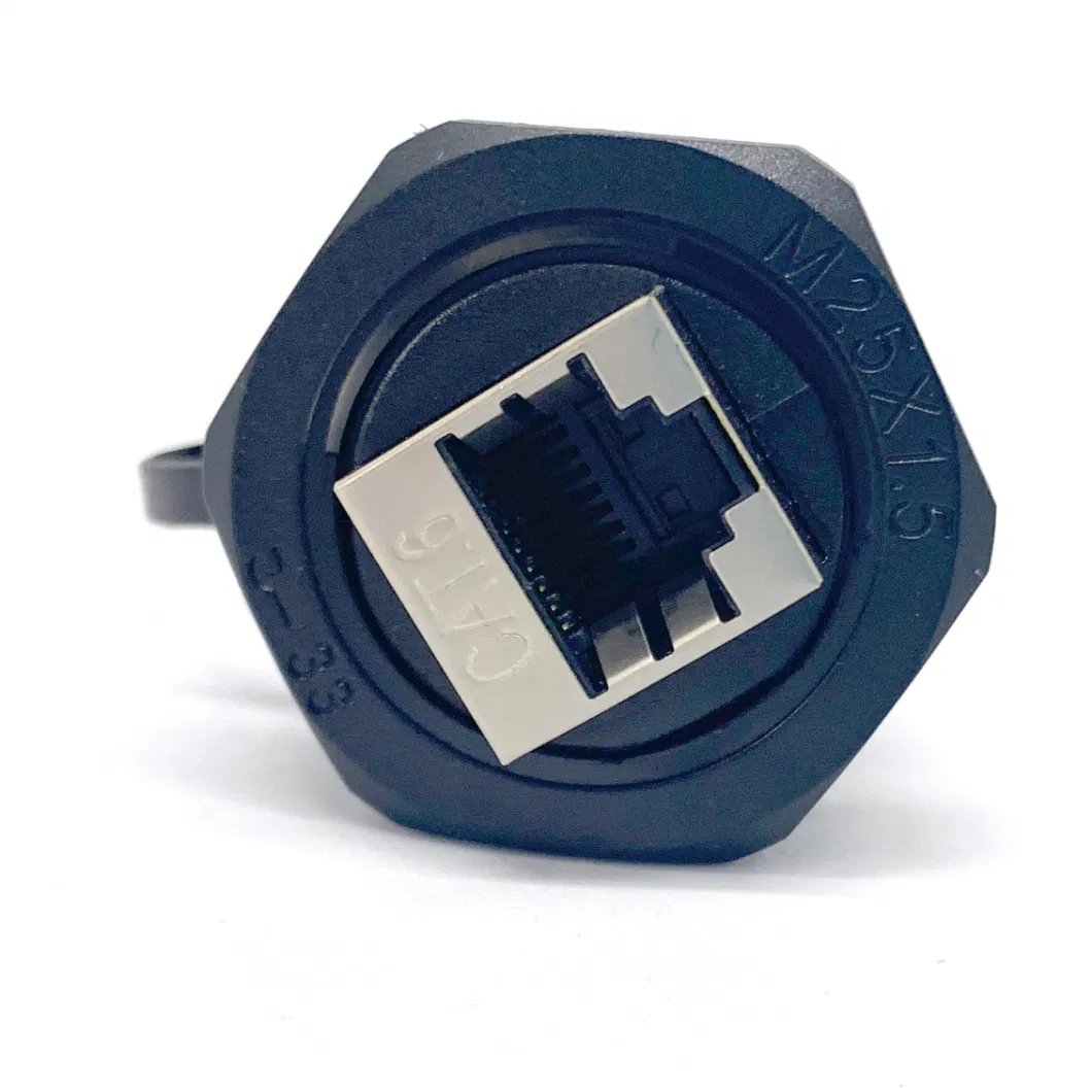 IP67 RJ45 Female Panel Amount Connector RJ45 with Cover