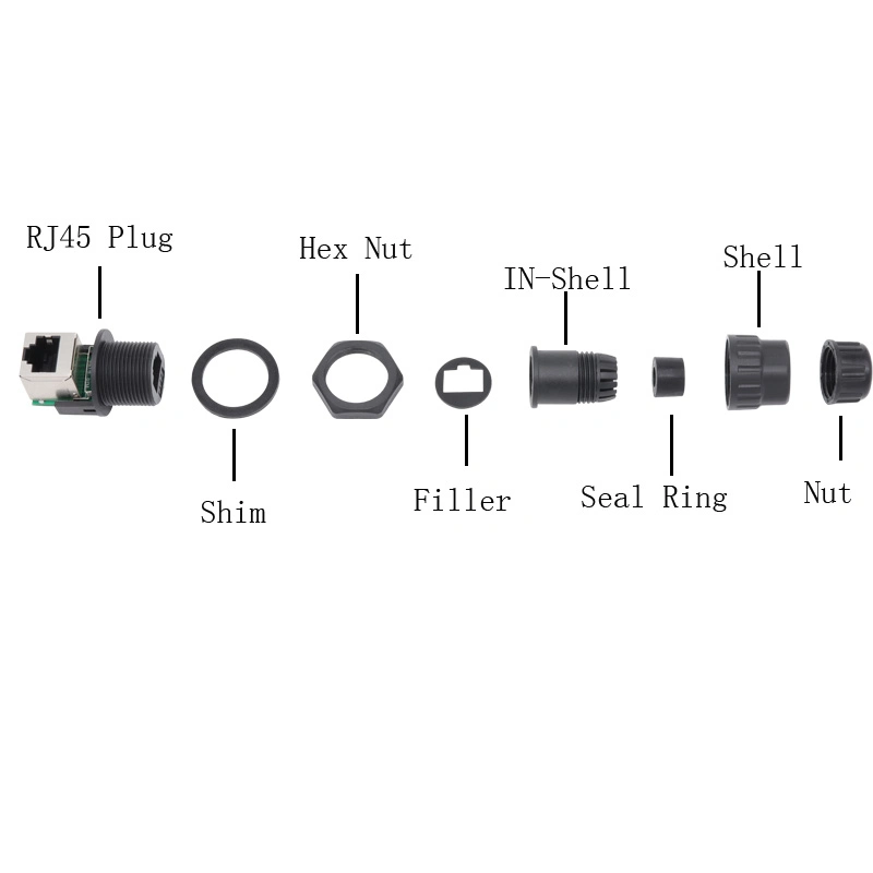 IP67/IP68 Front Panel Mounted Male Female Waterproof RJ45 Connector with Ethernet Cable