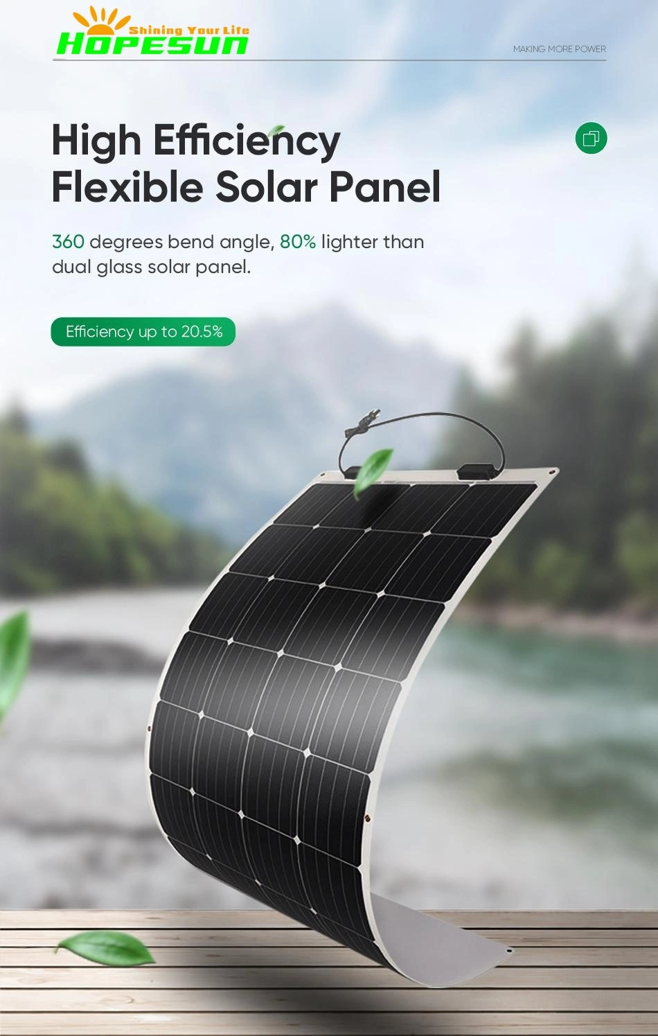 12V 24V Semi Flexible Solar Cell Panel with Mc4 Connectors