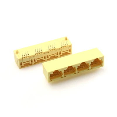 1X4 porte 8p connettore RJ45 Unshield con linguetta ad angolo retto verso l&prime;alto Presa per circuito stampato
