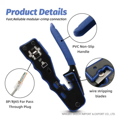 Pinza a crimpare pass-through RJ45/8p8c modulare di rete a crimpare Ethernet Pinza a crimpare per crimpatrice a crimpare per cavi a cricchetto Cat5/CAT6/Cat7