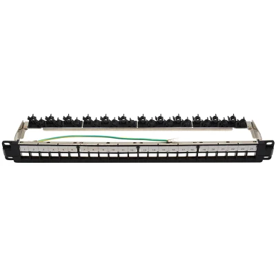 1u 24 porte RJ45 da 19 pollici STP FTP vuoto in metallo Pannello patch con barra posteriore di gestione dei cavi