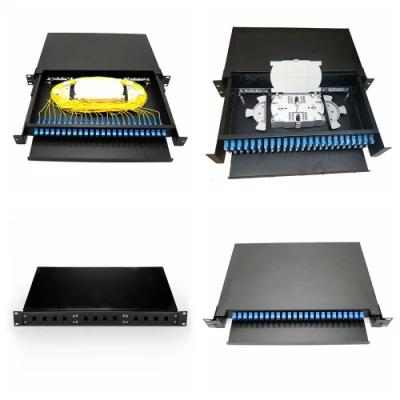 Distribuzione di terminali in fibra ottica a 12 porte a 24 core montati su rack Scatola del pannello di giunzione