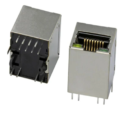 Connettori RJ45 per circuito stampato per reti di cavi con presa per modulo magnetico utilizzata per Scheda di rete 1*N/2*N PoE+ schermato verticale e a basso profilo RJ45 Ethernet con trasformatore