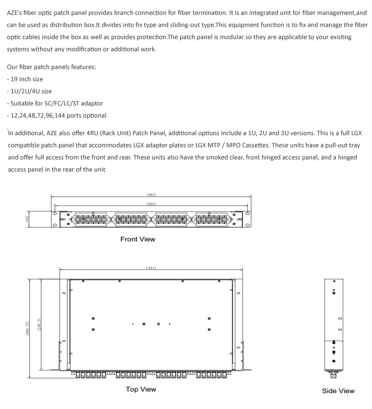 Aze 1u Premium Sliding Fiber Optic Patch Panel Server Rack Mounted-Of1umapanel3