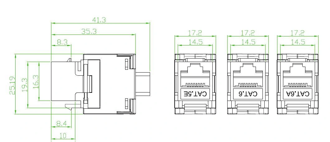 Network RJ45 Toolless 180 Degree Keystone Jack CAT6A Modular Jack