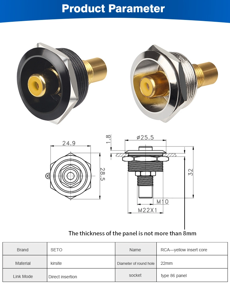 D Type Connector 22mm Dia. RCA Adapter AV in Line Connectors Video Audio AV Panel Mounts