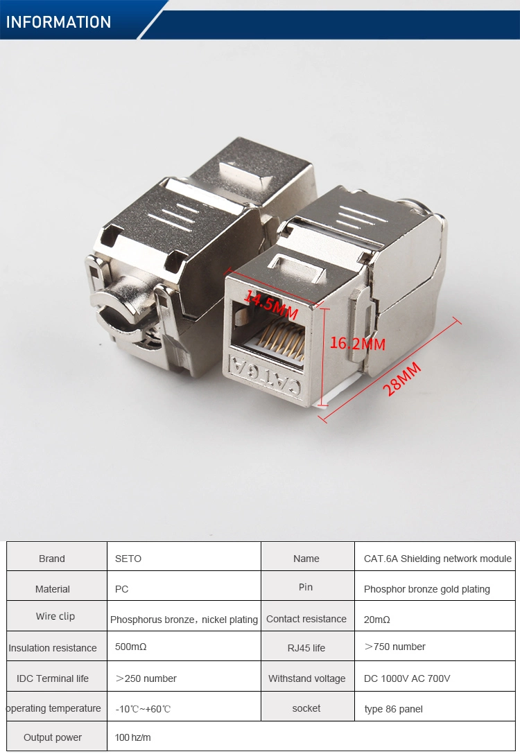 RJ45 CAT6A Keystone Jack Shielded FTP 8p8c Keystone Module Connector