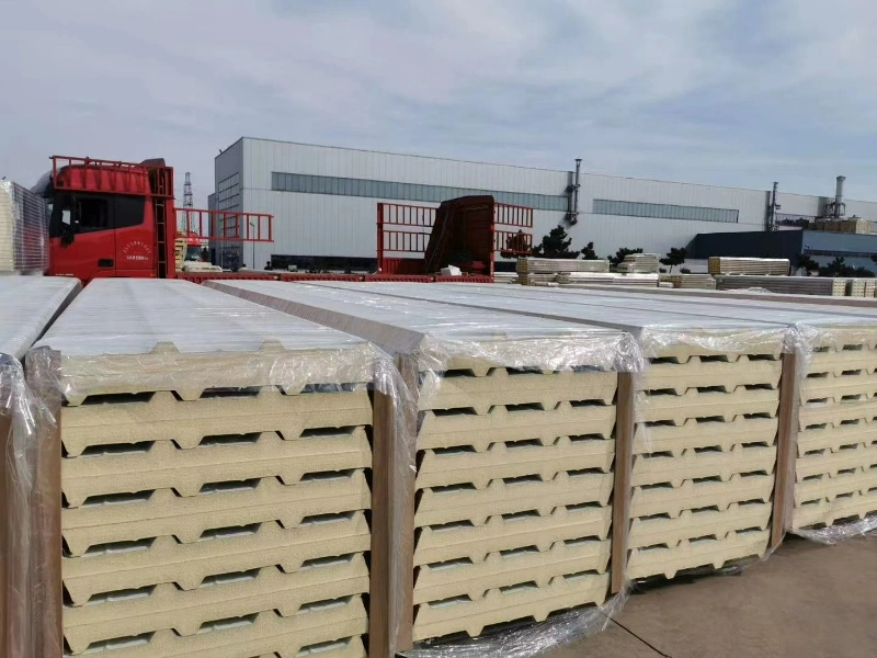 50mm 60mm 75mm 80mm Trapezoidal Vertical Type Insulated Metal Polyurethane PIR/PUR/EPS/Rockwool Sandwich Panel for Cold Storage Cleanrooms