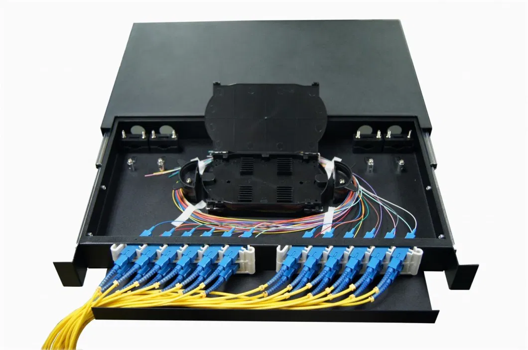 Fixed Rack-Mounted Fiber Optic Patch Panel 12 Port 24 Port Optical Distribution Frame with Sc Simplex Adapter