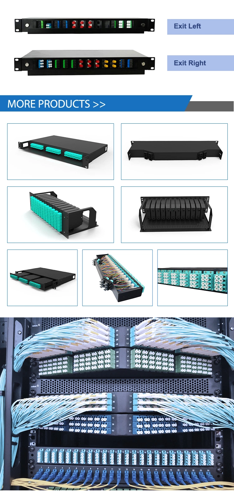Necero Optica Fibra Cable Factory AMP 4u 6u 8u 16u 256 212 196 144 112 96 72 64 48 Port MPO Fiber Optic Patch Panel Distribution Box
