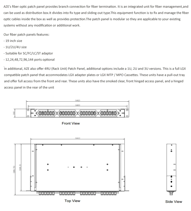 Aze Sliding 1u Fiber Patch Panel 19-Inch 24 Port Rack Mount Fiber Optic Patch Panel