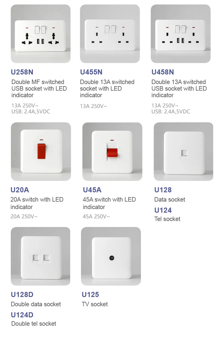 Factory High Quality BS UK British Standard Double CAT6 RJ45 Computer Socket Plastic PC Electrical Internet Switch Wall Socket