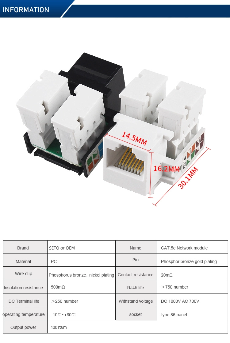 Manufactured RJ45 Cat5e Keystone Jack Punch-Down 8p8c for RJ45 Face-Plate