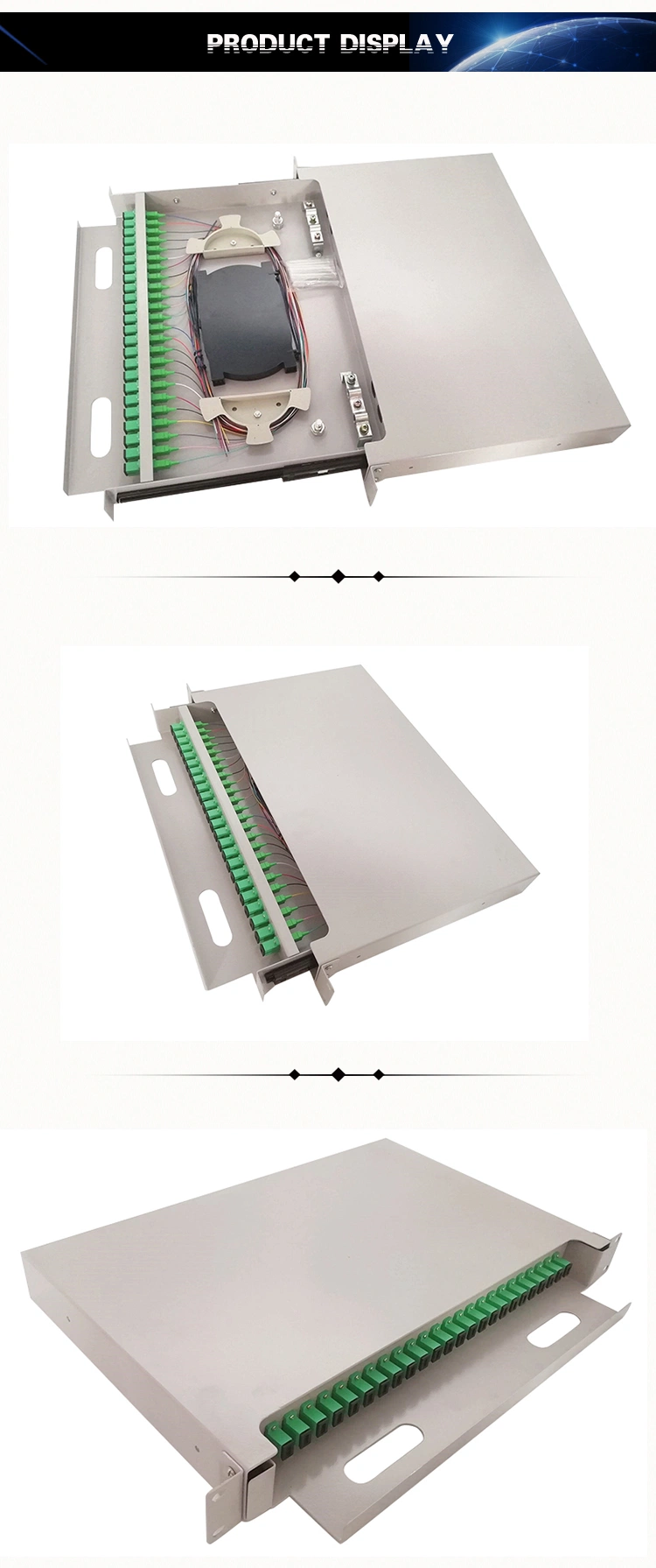 FTTH 1u 12 24 36 48 Port Sc APC Pigtail Adapter Fiber Rack Mount Terminal Box ODF Patch Panel