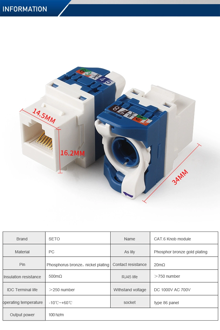 Network Toolless UTP Unshielded Rotate CAT6 RJ45 Keystone Jack