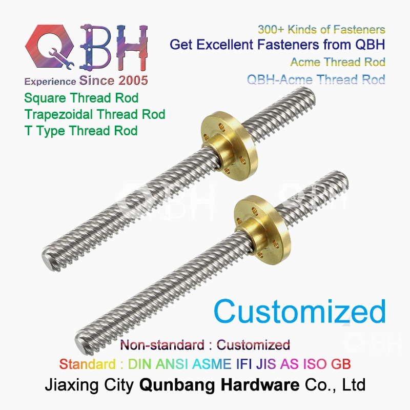 Qbh Custom-Made Trapezoidal Acme Square Section Roll Long Thread Rod Bar Insert OEM ODM Leadscrew