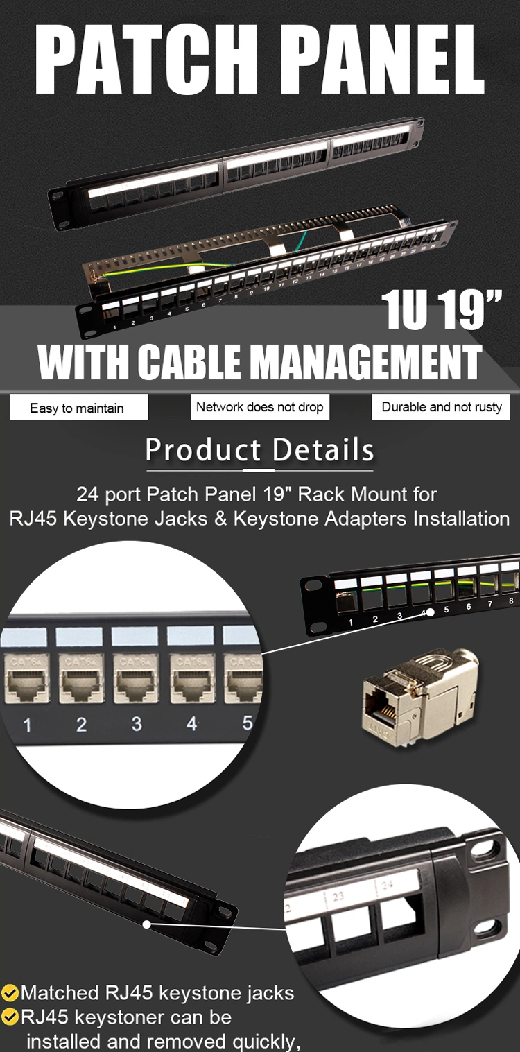 Gcabling 1u CAT6 Patch Panel 24 Ports Rack Keystone Panel for Server Rack Cable Manager
