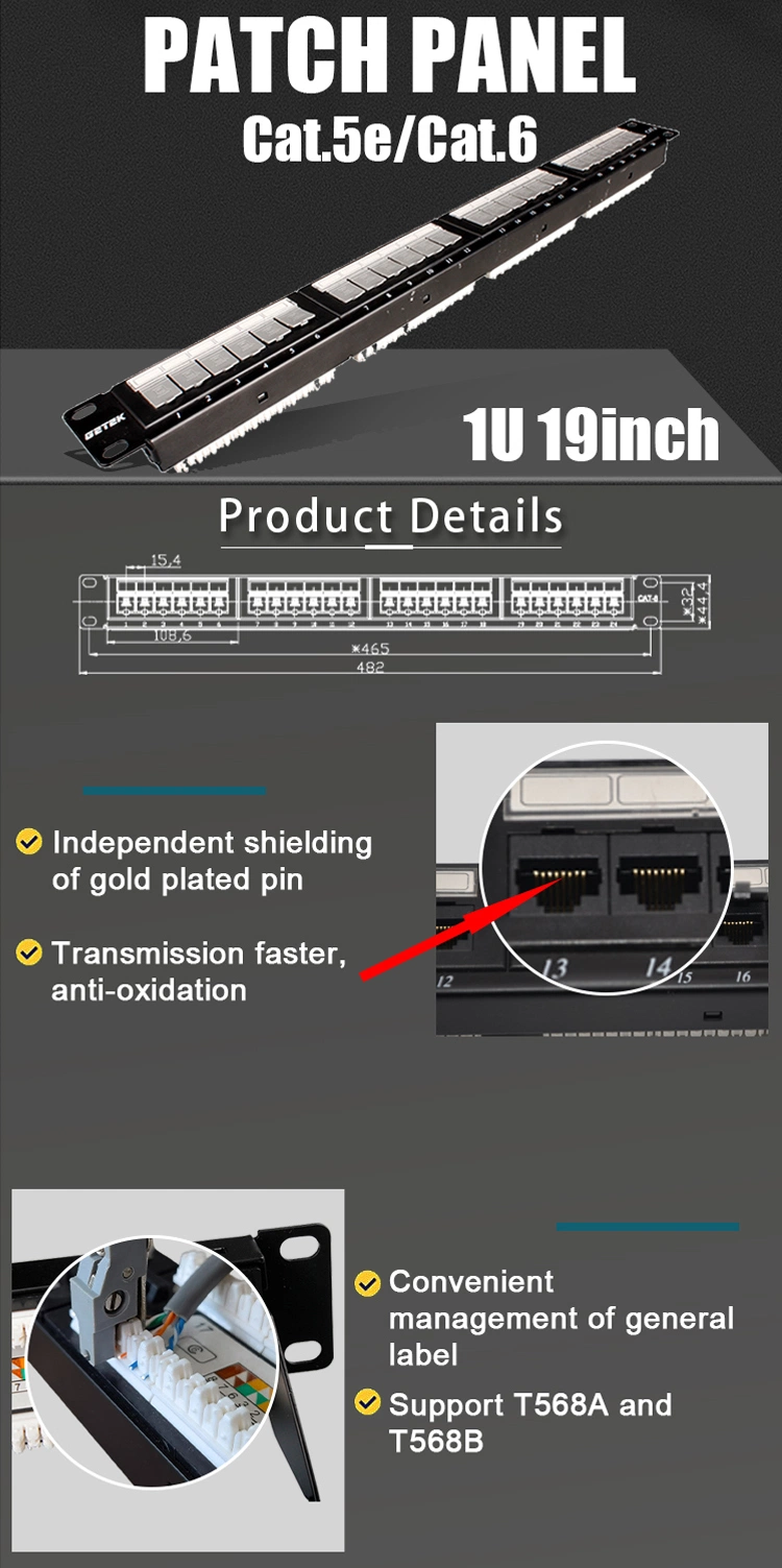 Gcabling UTP Cat5e CAT6 Cat8 Ethernet Panel 24 Port 48port Network LAN Patch Panel 24port CAT6 Server Data Patch Panel