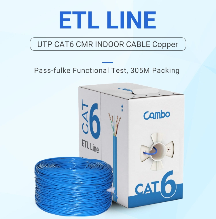 CAT6A UTP Tinned Copper 0.55mm Plenum Wire Without Spline 100m OFC Cm Cmg Interior Blue Network Line