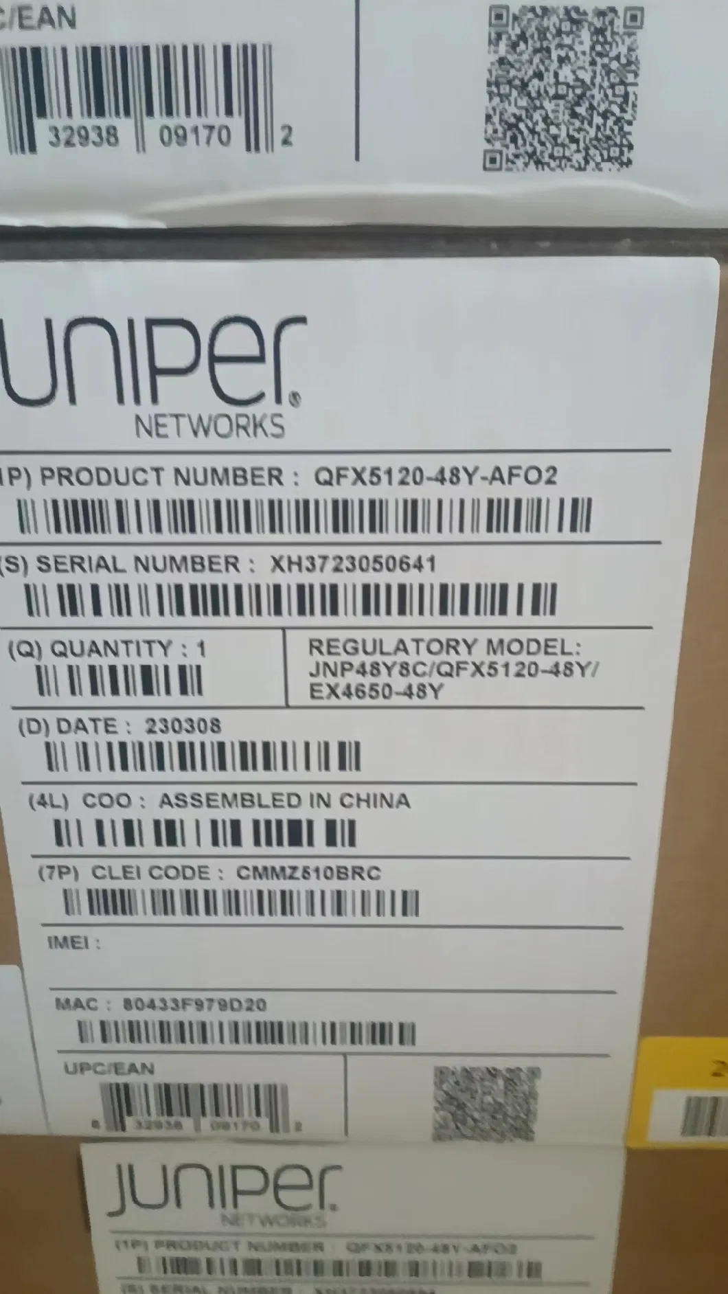 Brand New Unopened From The Original Factory Qfx5120-48y-Afo Juniper Qfx Series Switches