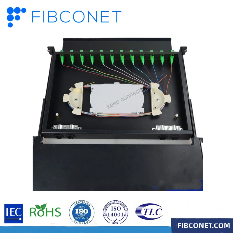 FTTH 12 24 48 Cores Fibers 19&prime;&prime; Fiber Optic Patch Panel with Metal Material