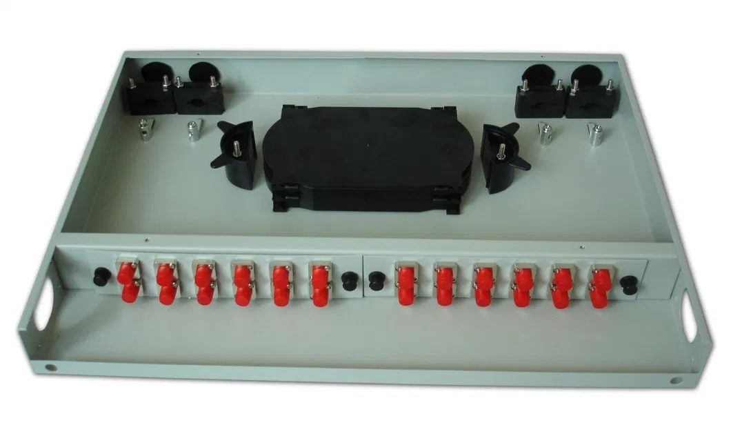 Fixed Rack-Mounted Fiber Optic Patch Panel 12 Port 24 Port Optical Distribution Frame with Sc Simplex Adapter
