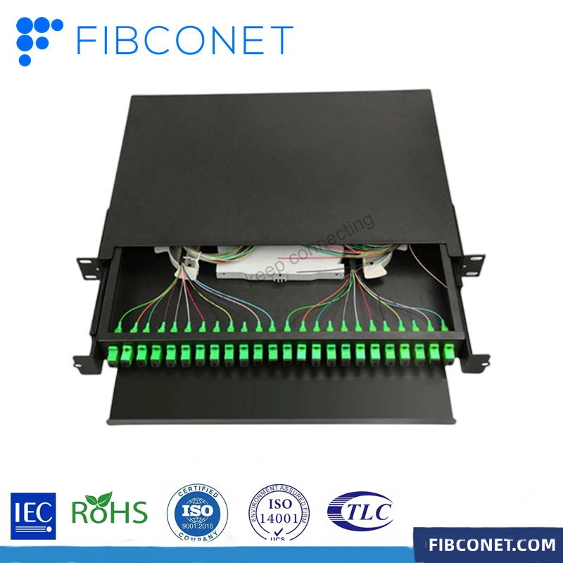 FTTH 12 24 48 Cores Fibers 19&prime;&prime; Fiber Optic Patch Panel with Metal Material