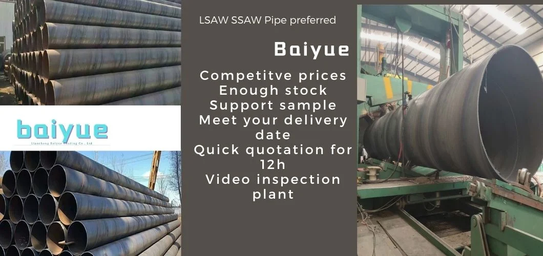 SSAW Spiral Carbon Steel Pipe ASTM A252 API 5L As1163 C350, API 5CT, Sy/T5037, Sy/T5040 Carbon Welded Seamless Spiral Steel Pipe