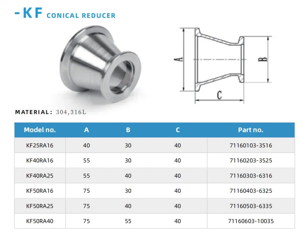 OEM Vacuum System Kf Conical Reducing Connector Pipe Fittings Conical Reducer