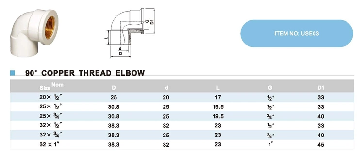 Era UPVC Dvgw Certificate Pn10 DIN Standard Fitting 90d Copper Thread Elbow