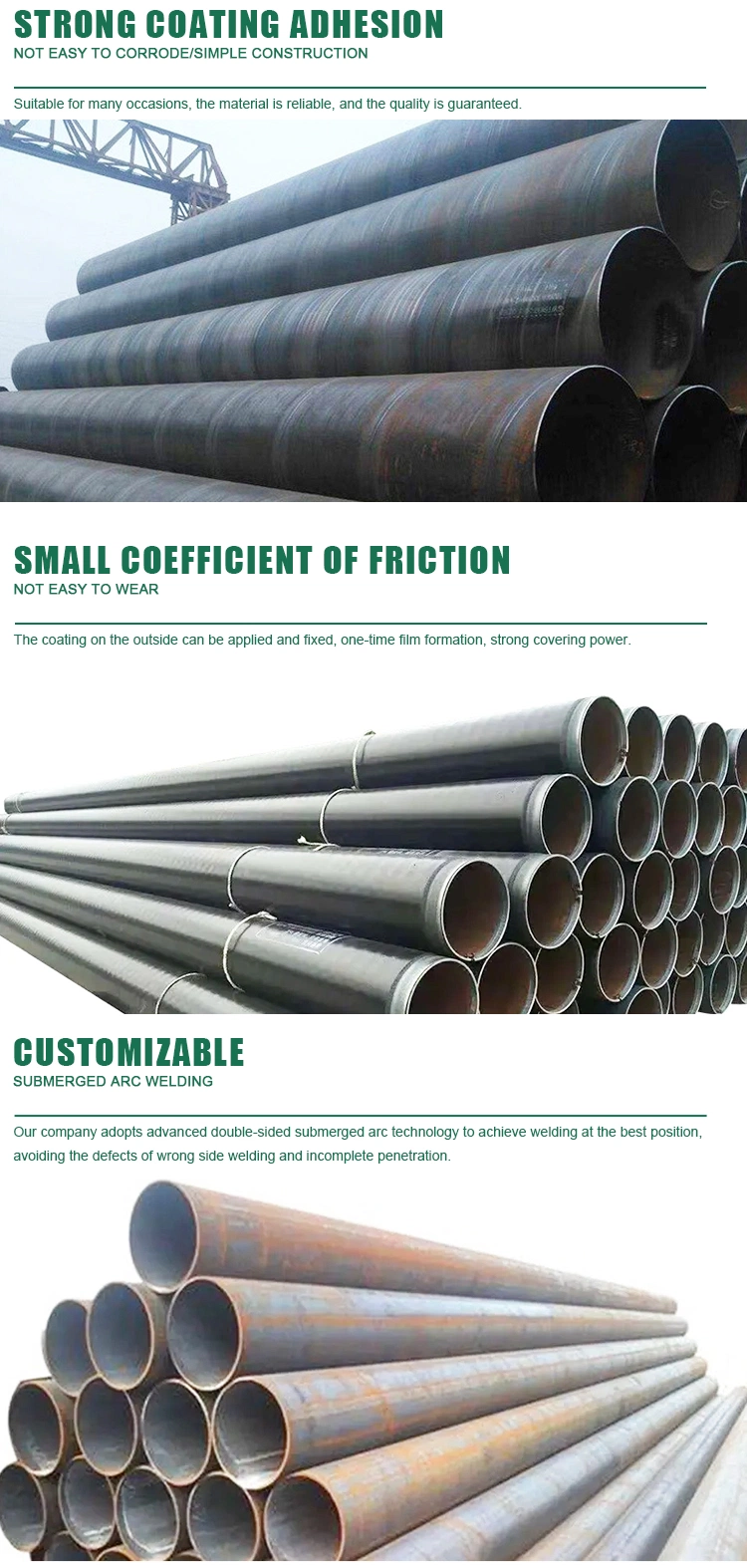 ASTM A53 Carbon Spiral Welded Steel Pipe SSAW Pipeline for Gas and Oil