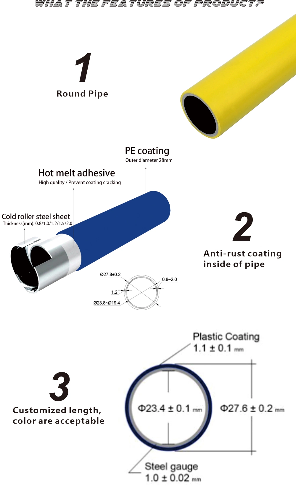 Yusi Customized Pipe Fittings Beige ABS Coated Steel Pipe for Lean Production Line