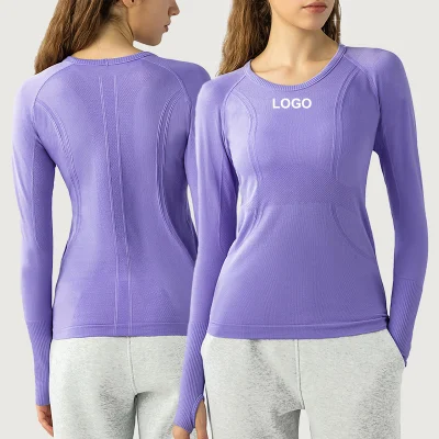  Wholesale Factory New Camiseta deportiva sin costuras de manga larga para mujer Camiseta de running Fitness Top Slim transpirable Yoga de manga larga para gimnasio