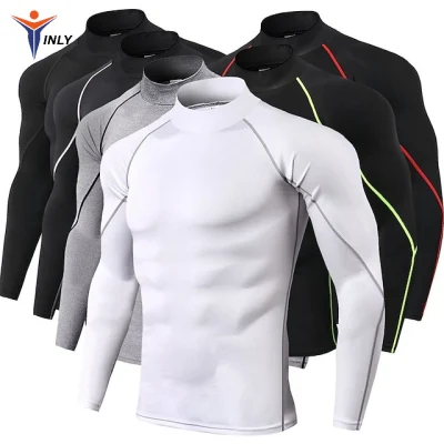  2024 entrenamiento personalizado Athletic 5% de descuento Gimnasio compresión Moda Fitness Camisa poliéster de secado rápido mangas largas ajustadas Camisas para hombre