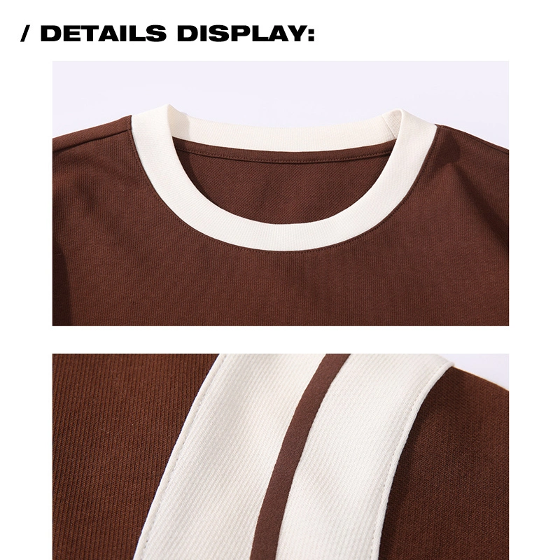 New Summer Crewneck T-Shirt Solid Color Cuff Stripe Stitching Design Senior Sense Fashion Loose Popular Student Men&prime;s and Women&prime;s Same Style (CFTS-017)