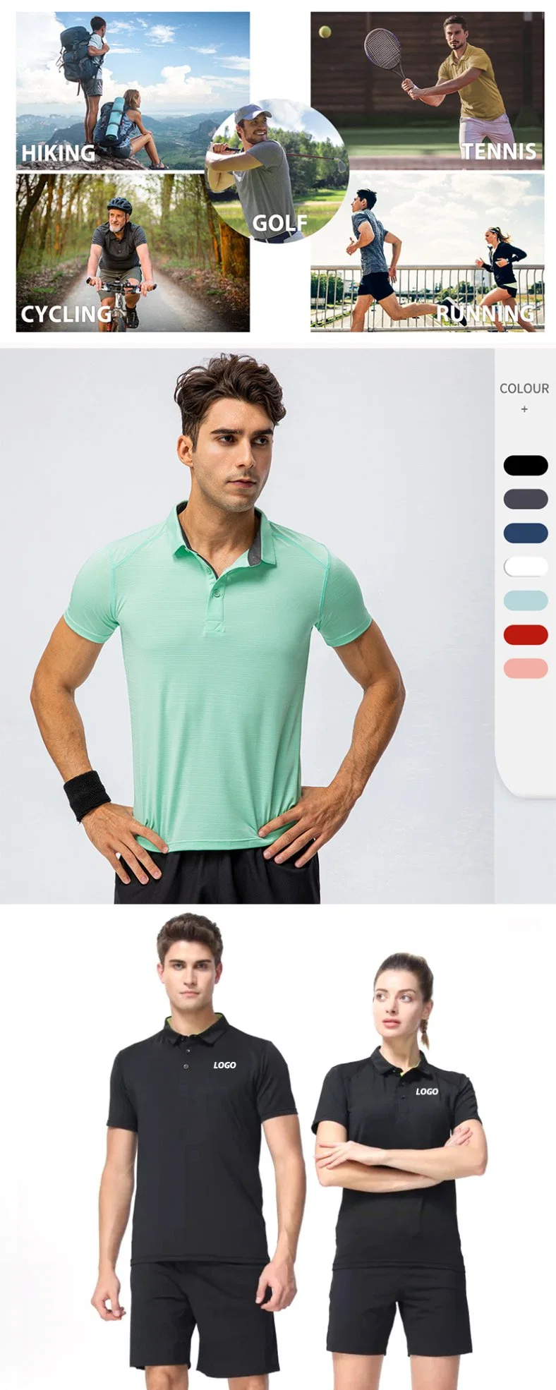 Quick Dry Golf Clothes Collar T-Shirts Private Label Unisex Polo Tees