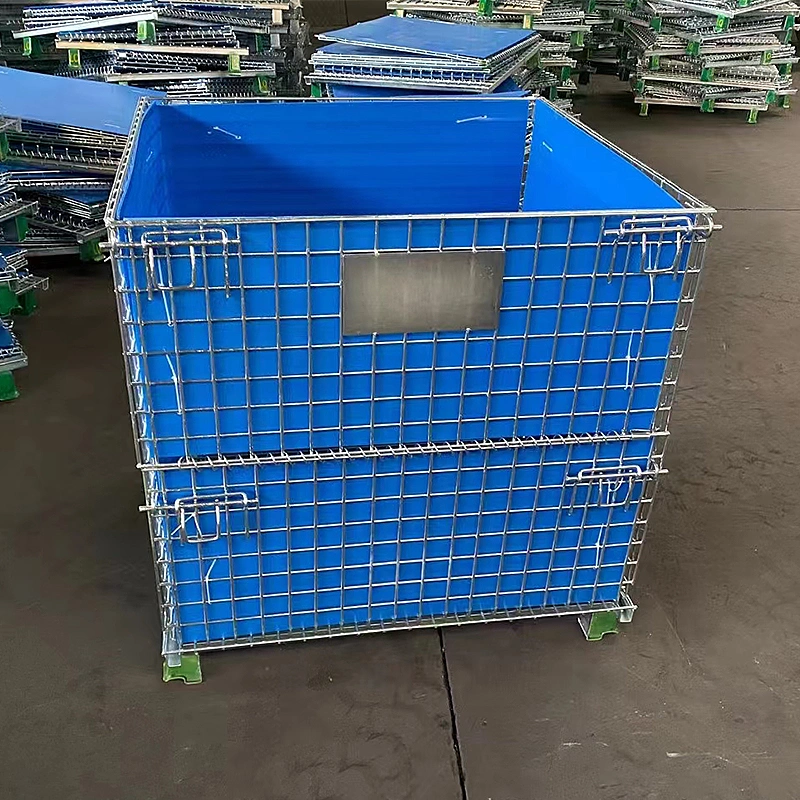 Foldable Storage Cage Wire Mesh Container Pallet with Plastic Hollow Board