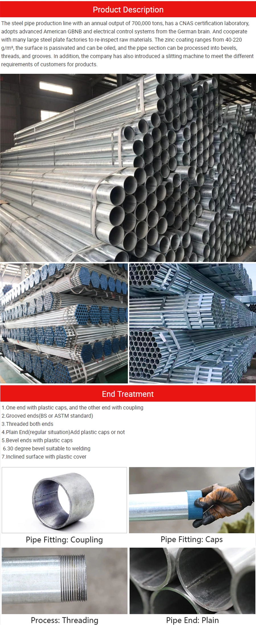 Hotsale ASTM A252 Hot DIP Seamless Gi Pipe Pre Galvanized Steel Hollow Section Round Pipe for Building Decoration, Pipline transportation, Machinery