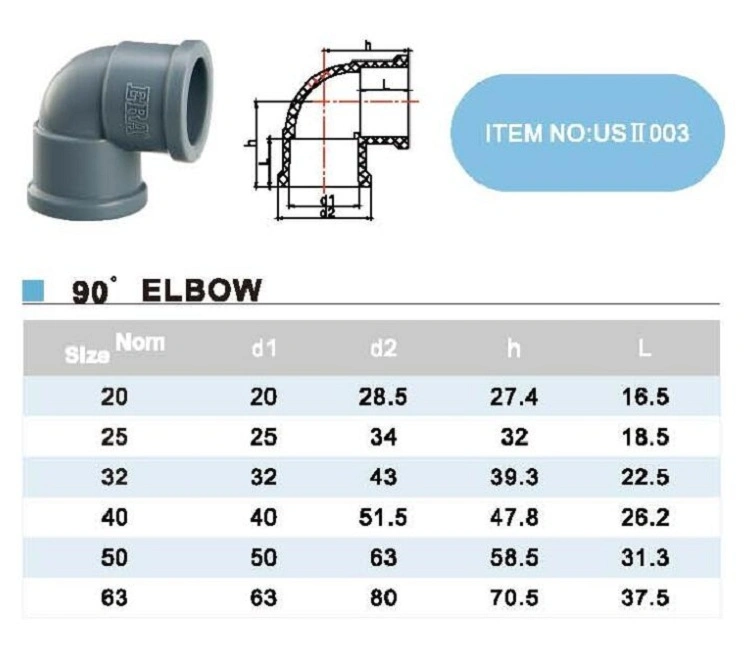 Era UPVC Pressure Fittings DIN Standard 90d Female Elbow