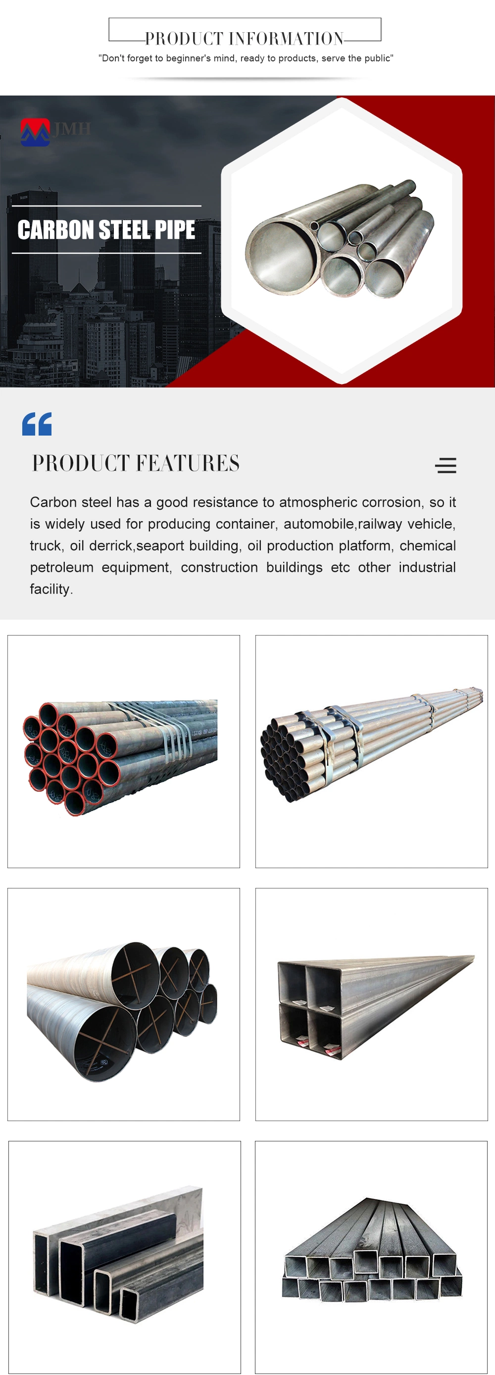 Carbon Steel Pipes Galvanized Seamless Carbon Stee Pipe Asm A106b/ API5l/ API5CT / ASME 36.10 Manufacture China