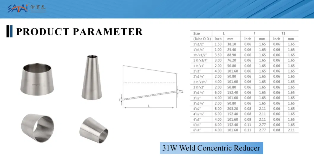 Customized 1/2&quot;-6&quot; 3A Sanitary Pipe Fittings Stainless Steel Welded Concentric Reducer