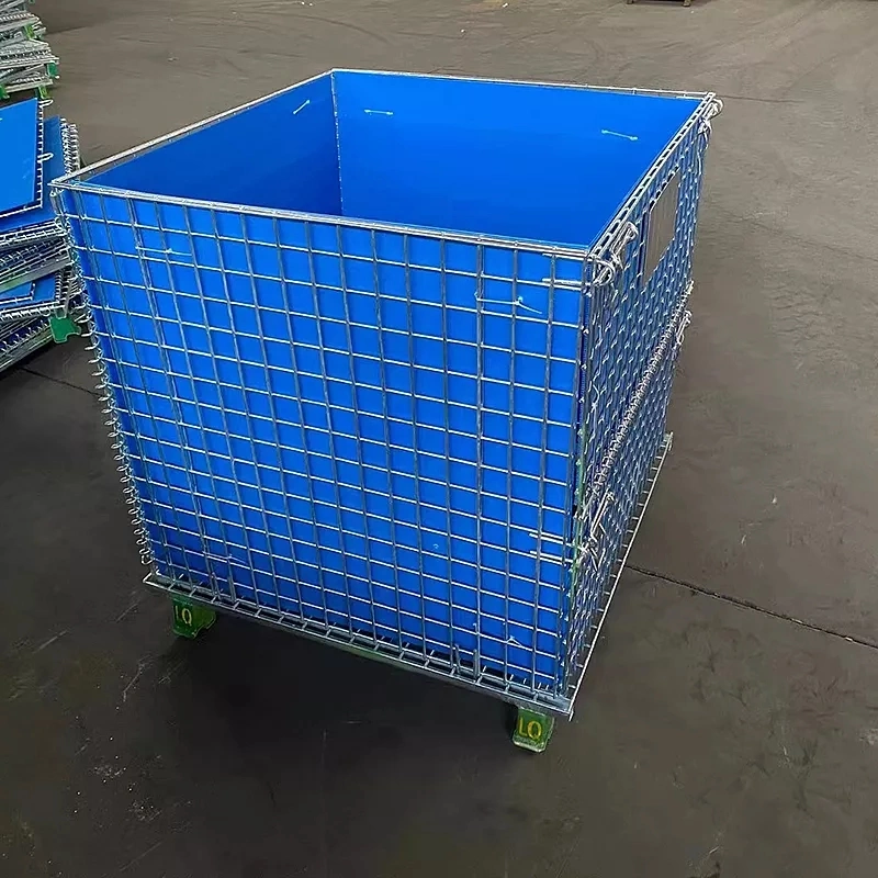 Foldable Storage Cage Wire Mesh Container Pallet with Plastic Hollow Board